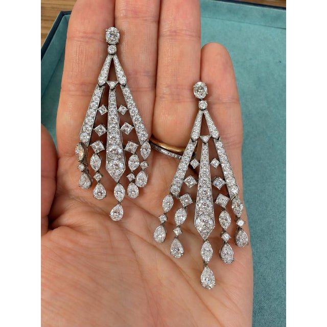 Metal Vintage Diamond Chandelier Earrings, 16 Carats, Platinum, Pair For Sale - Image 7 of 7