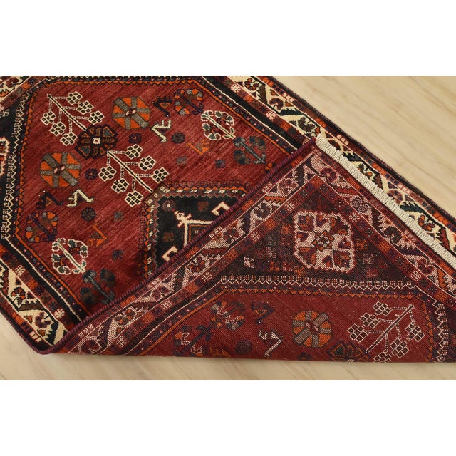 Shiraz Rug 3’4” X 5’7” Red Wool Vintage Tribal Hand-Knotted Oriental Carpet For Sale - Image 12 of 13