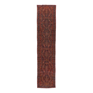 Antique Circa 1910 Red Malayer Hand Knotted Runner 3ft 5in X 15ft 5in For Sale