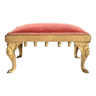 Antique Gold and Pink Velvet Footstool For Sale