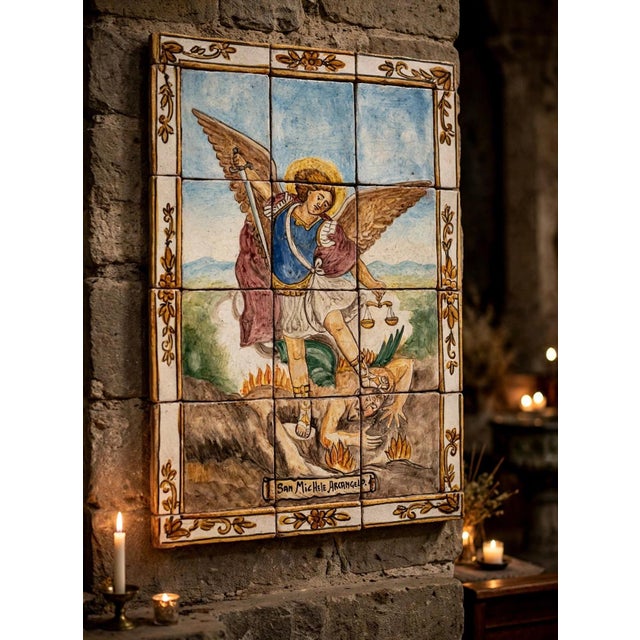 Hand-painted mosaic of Saint Michael the Archangel is the supreme leader of the heavenly host, revered as the prince of...