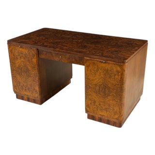 Art Deco Walnut Rosewood Burl Wood Desk, 1930 For Sale