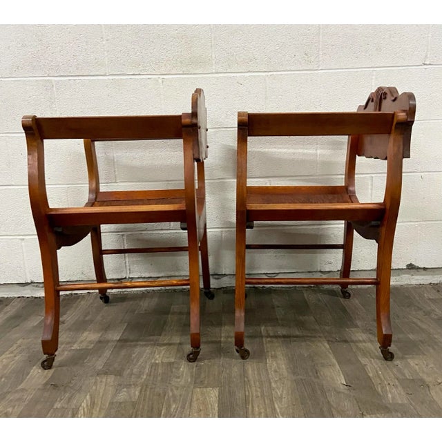 Antique Victorian Renaissance Revival Style Saddle or Sling Armchairs - Pair For Sale - Image 9 of 10