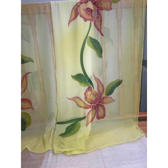 Textile Orchid Tropical Floral Hand Painted on Silk Chiffon Throw For Sale - Image 7 of 12