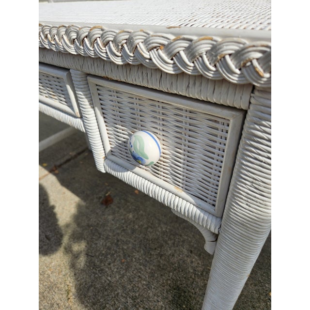 Vintage Henry Link Wicker Desk With Fretwork For Sale In Indianapolis - Image 6 of 11