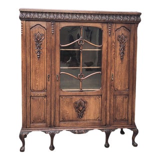 Antique English Chippendale Triple Oak Bookcase For Sale