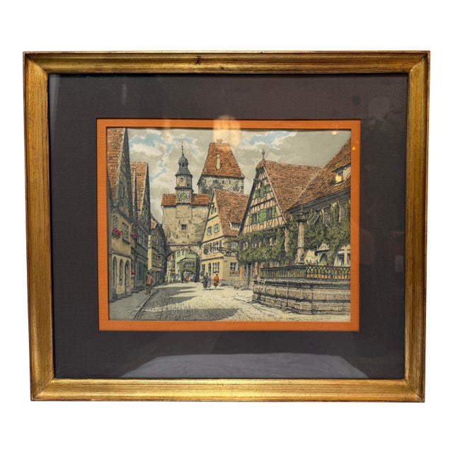 Late 20th Century Hand Colored Etching of Rothenberg, Germany For Sale