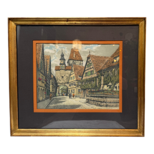 Late 20th Century Hand Colored Etching of Rothenberg, Germany