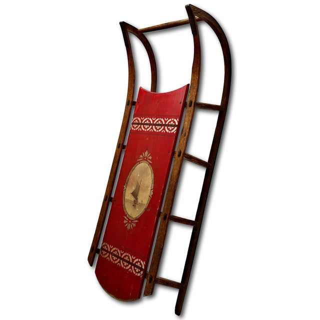 Wood Outstanding Late 19th Century Antique American Hand Painted Steam Bent Oak Childs Snow Sled For Sale - Image 7 of 18