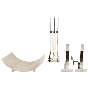 Complete Lucite and Chrome Fireplace Set