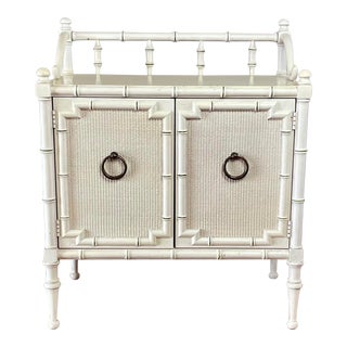 Drexel Faux Bamboo Ivory Cream Lacquer-Painted Cabinet For Sale