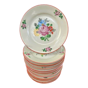 Seltmann Vohenstrauss Bavaria Art Deco Hand Painted Floral Porcelain Plates- Set of 8