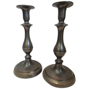Pair of Tall Pewter Candlesticks in the Colonial Style
