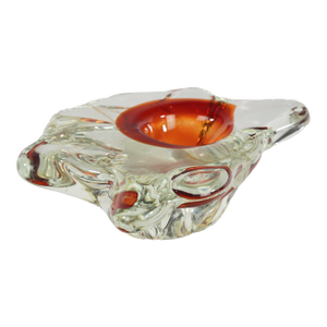 Handmade Clear & Orange Glass Ashtray