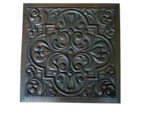19th Century Two Side Carved Wood Panel Heraldic Rose Design