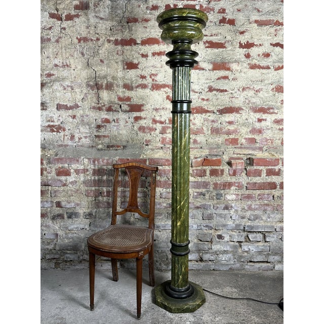 1970s Louis XVI Style Carved Wooden Halogen Column Floor Lamp, 1970s For Sale - Image 5 of 13