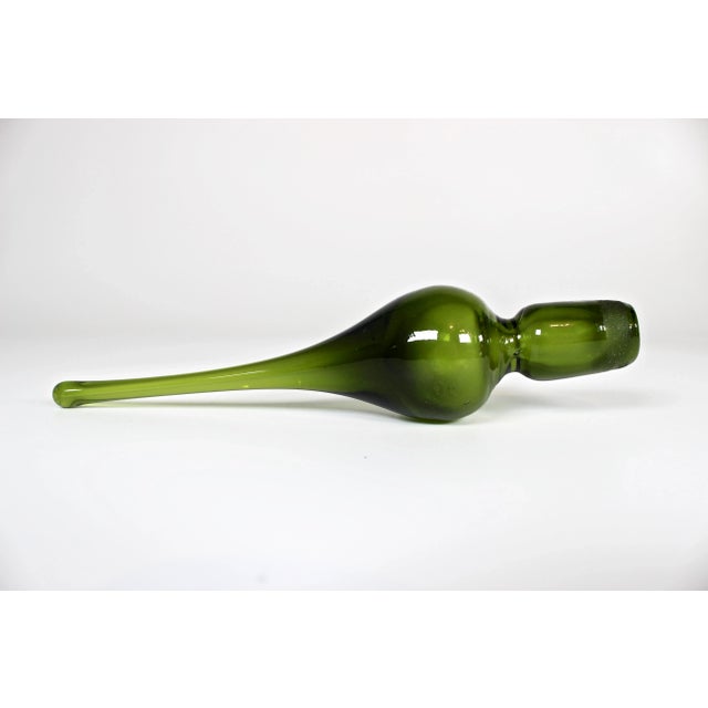 1960s 1960's Hand Blown Green Glass Decanter With Flame Tip Stopper For Sale - Image 5 of 11