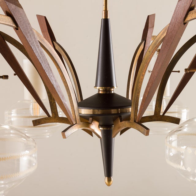 Brown Mid-Century Modern Itailan Murano Glass and Teak Chandelier from Stilnovo, 1960s For Sale - Image 8 of 16