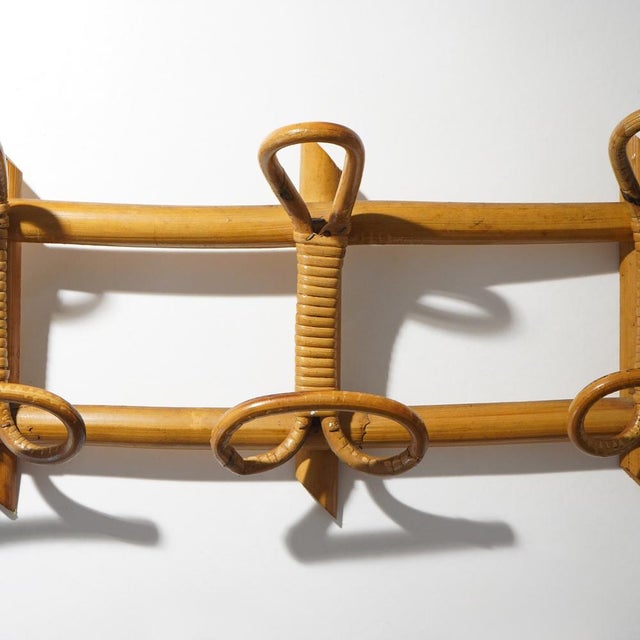 Brown Wall Coat Rack in Rattan and Woven Wicker, 1960s For Sale - Image 8 of 12
