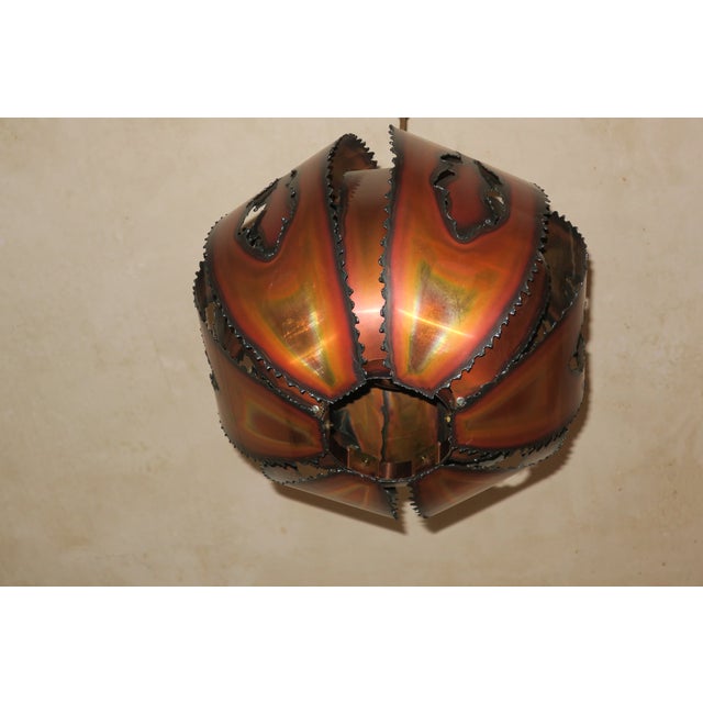 Brutalist Torch Cut Copper Pendant Light, 1970s For Sale - Image 13 of 14