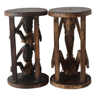 Vintage African Figural Carved Tables-a Pair For Sale