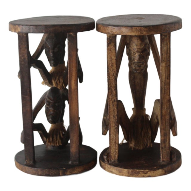 Vintage African Figural Carved Tables-a Pair For Sale