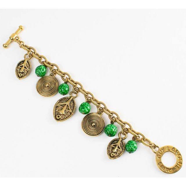 Metal Guy Laroche Tribal Inspired Link Bracelet with Ceramic Charms For Sale - Image 7 of 11