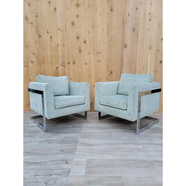 Mid Century Modern Milo Baughman Chrome Cube Lounges Newly Reupholstered - Pair For Sale - Image 11 of 11