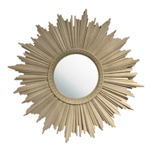 Transitional Greige Faux Bois Egg and Dart Starburst Wall Mirror