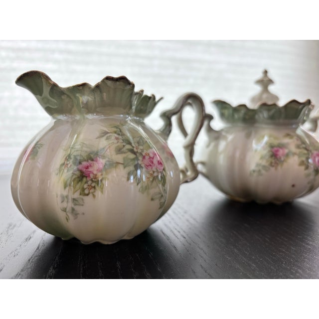 Late 19th Century Antique Rs Prussia Porcelain Creamer and Lidded Sugar Bowl Set - Set of 3 For Sale - Image 5 of 8