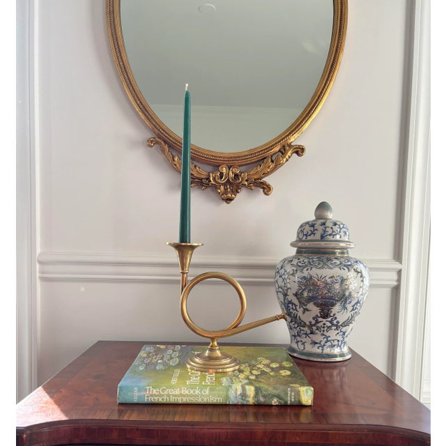 Vintage Mid 20th Century Solid Brass French Horn Candle Holder For Sale - Image 10 of 11