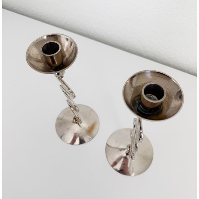 1980s Memphis Style Zig Zag Chrome Candlesticks - A Pair For Sale In Sacramento - Image 6 of 8