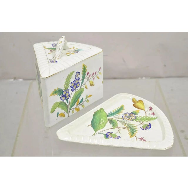 Ceramic Antique Victorian Large Porcelain Covered Cheese Dish With Flowers and Leaves For Sale - Image 7 of 12