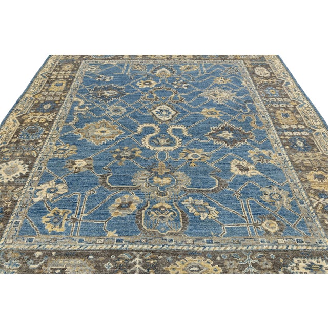 Modern Oushak Style Hand-Knotted Wool Area Rug in French Blue, Slate Grey & Gold For Sale - Image 10 of 12