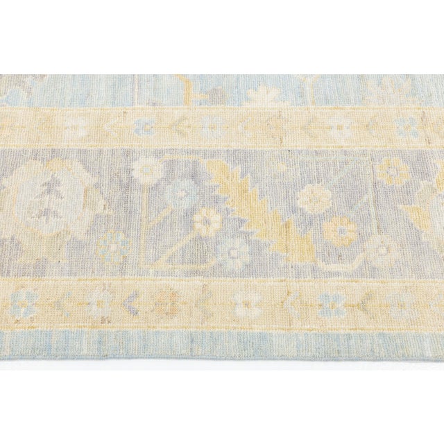Modern Oushak Style Hand-Knotted Wool Rug - Pastel Blue, Gold & Ivory 9x12 For Sale - Image 9 of 10
