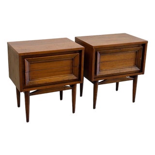 Pair of Mid 20th Century Basic Witz Walnut Nightstands Brutalist Style For Sale