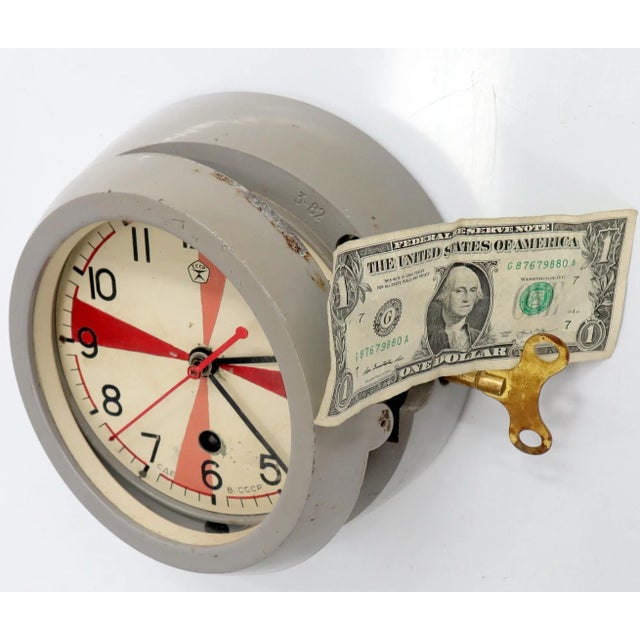 Midcentury Space Ship Era Wind Up Wall Clock 1960s For Sale - Image 6 of 13