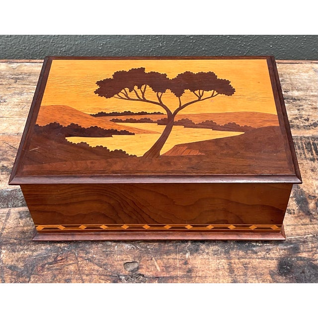 Vintage Marquetry Wood Cigar Humidor For Sale - Image 12 of 12