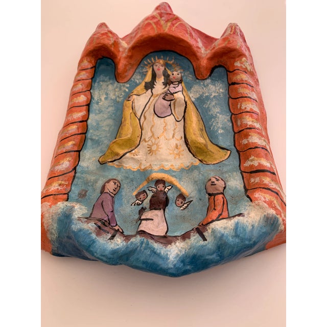 Paper Vintage Our Lady of Charity Paper Maché Wall Plaque For Sale - Image 7 of 9