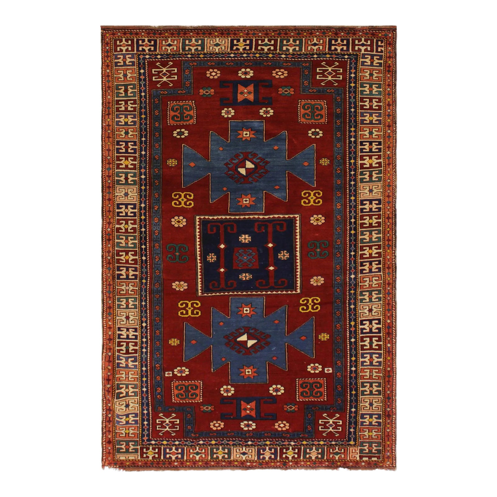1920s Rustic Antique 1920s Baku Vintage Wool Rug | Chairish