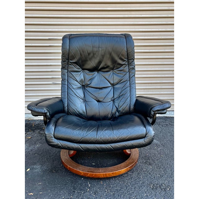 Reclining Swivel Lounge Chair + Ottoman | by Stressless for Ekornes For Sale - Image 9 of 12