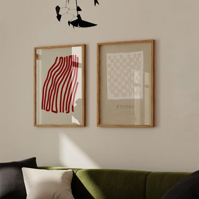Set of 2 abstract open edition giclee prints by artist Anna Pepe. 20"x28" Elegant and bold red lines drawing and abstract...