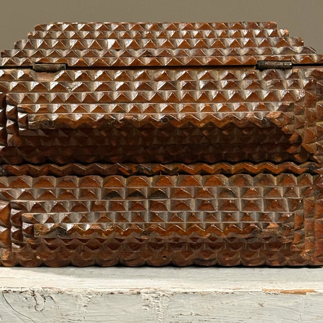 Antique Chip Carved 5 Layer Tramp Art Box With Yankee Victors Collage For Sale - Image 9 of 12