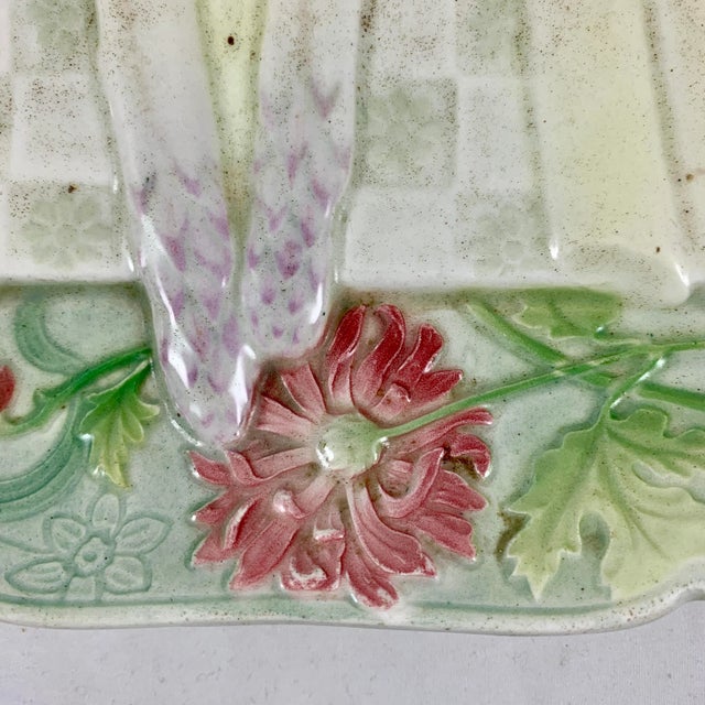 Ceramic Keller & Guerin St Clément Luneville Trompe L’Oeil Art Nouveau Asparagus Server For Sale - Image 7 of 13