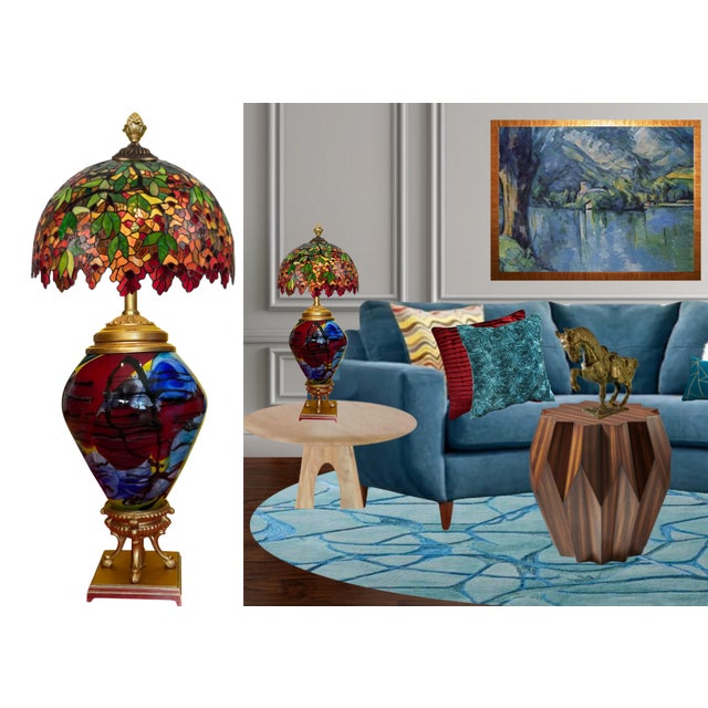 Art Glass Brass Abstract Multicolor Table Lamp For Sale In New York - Image 6 of 11