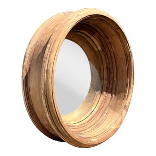 Vintage Monumental Arteriors Heavy Wood Frame Convex Mirror For Sale