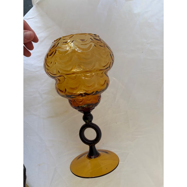 Empoli Empoli Italian Vintage Art Amber Art Bowl With Pedestal For Sale - Image 4 of 5