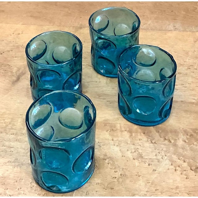 Vintage Blue Embossed Glass Shot Glasses - Set of 4 For Sale In West Palm - Image 6 of 12