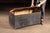 Painted wooden immigrant or steamer trunk with arched lid retaining hand-lettered identification reading "JULES D'HOOGE"...