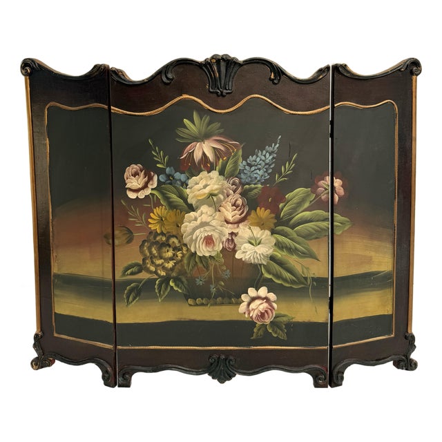Vintage Florentine Style Hand-Painted Folding Fireplace Screen For Sale